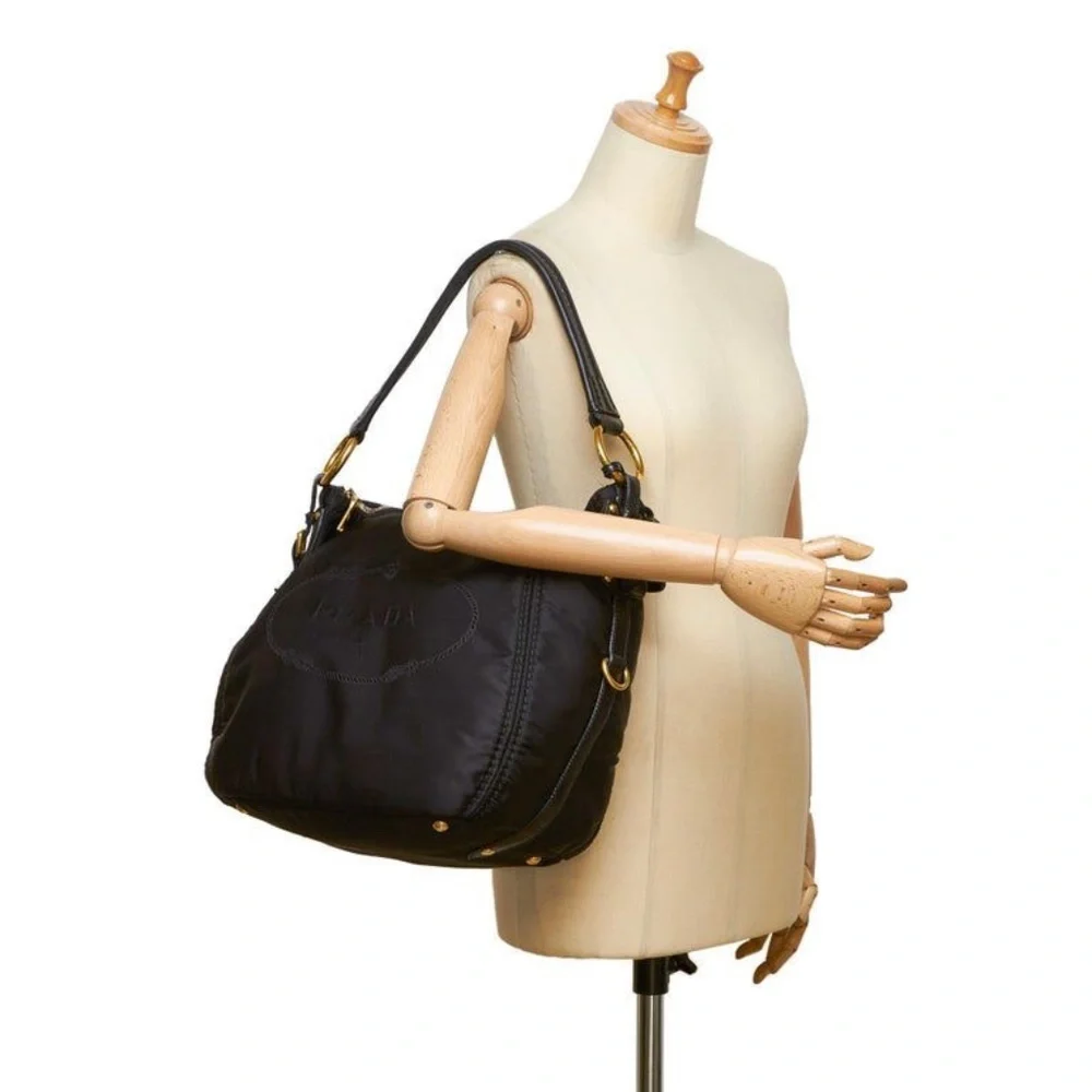Authentic Prada Tessuto Canapa Nylon Hobo Bag Black